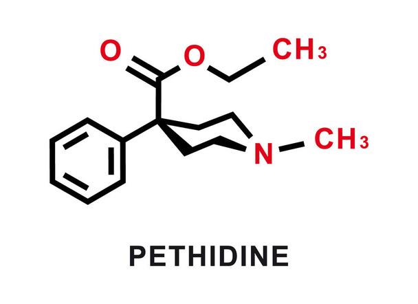 Pethidine chemische formule. Pethidine chemische moleculaire structuur. Vectorillustratie - Vector, afbeelding