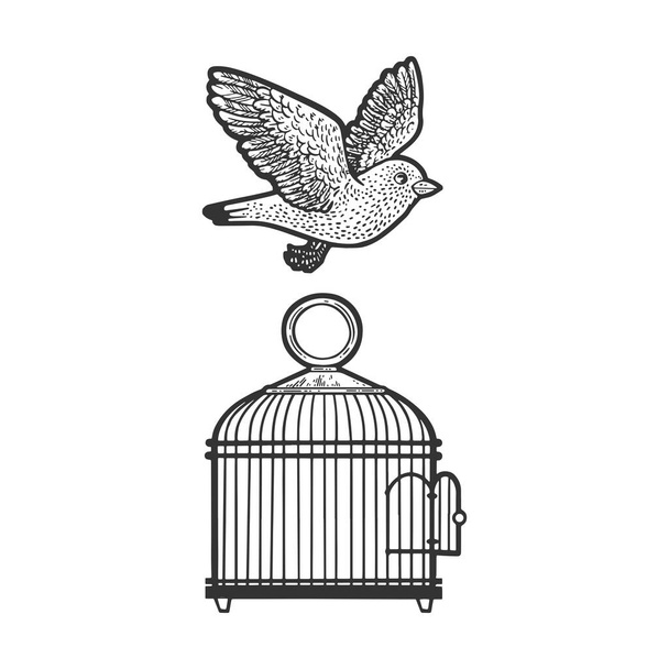 bird flew out of cage sketch vector illustration - Vettoriali, immagini