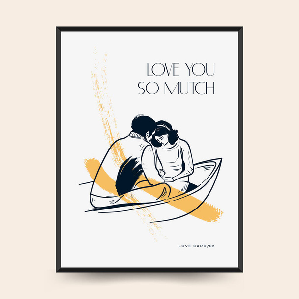 Modern Valentine's day vertical flyer or poster template. Love hand drawn trendy illustration. - Διάνυσμα, εικόνα