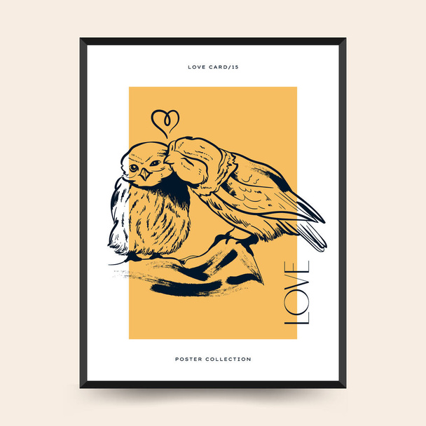 Modern Valentine's day vertical flyer or poster template. Love hand drawn trendy illustration. - Vektor, Bild