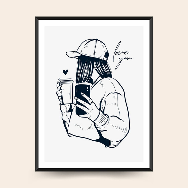 Modern Valentine's day vertical flyer or poster template. Love hand drawn trendy illustration. - Vektor, obrázek