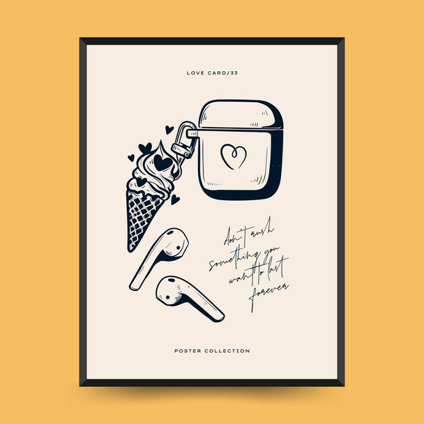 Modern Valentine's day vertical flyer or poster template. Love hand drawn trendy illustration. - Vector, Image