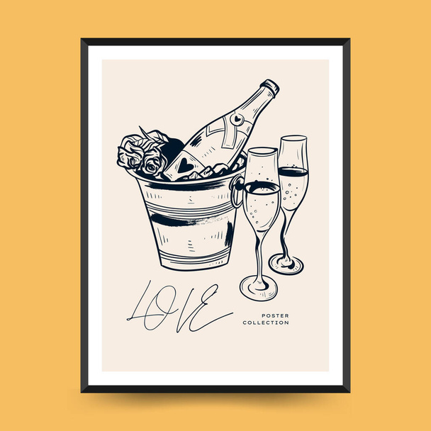 Moderno folleto vertical del día de San Valentín o plantilla de póster. Amor dibujado a mano ilustración de moda. - Vector, imagen