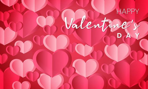 Happy Valentine's day dark pink and light pink paper hearts interspersed with reddish-pink backgrounds. - Vecteur, image