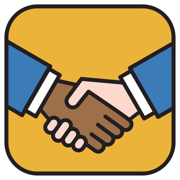 Handshake icon or logo business concept.Vector illustration of Caucasian and African American businessmen shaking hands in greeting or agreement. - Vektor, kép
