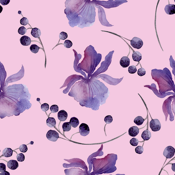 Watercolor background with irises flowers - Фото, зображення