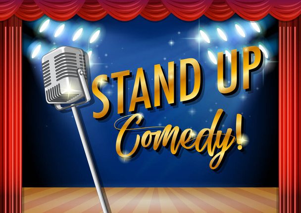Stand up banner commedia con illustrazione microfono vintage - Vettoriali, immagini
