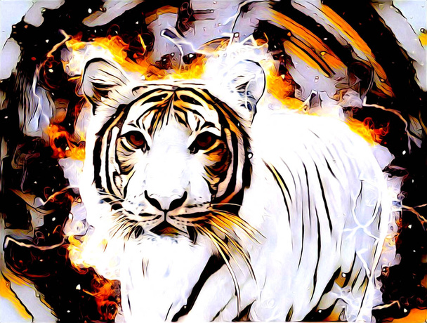 tiger art illustration drawing painting retro vintage animal - Foto, Imagem