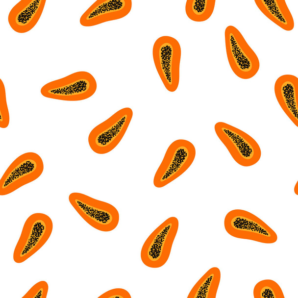 Simple seamless pattern with papaya on white background. Vector illustration of fresh summer fruit - Vector, afbeelding