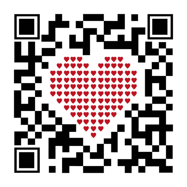 Decorative QR code with a heart, color vector illustration on a white background. - Vector, afbeelding