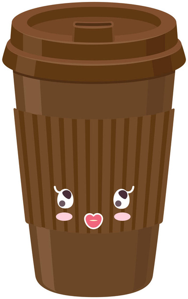 Cute paper cup coffee to go sticker kawaii icon. Hot drink with positive emotions japanese style - Vector, afbeelding