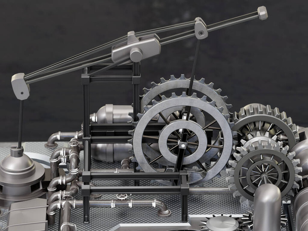 3D απόδοση του κλεισίματος των μηχανημάτων αντλιοστασίων σε μαύρο φόντο - Φωτογραφία, εικόνα
