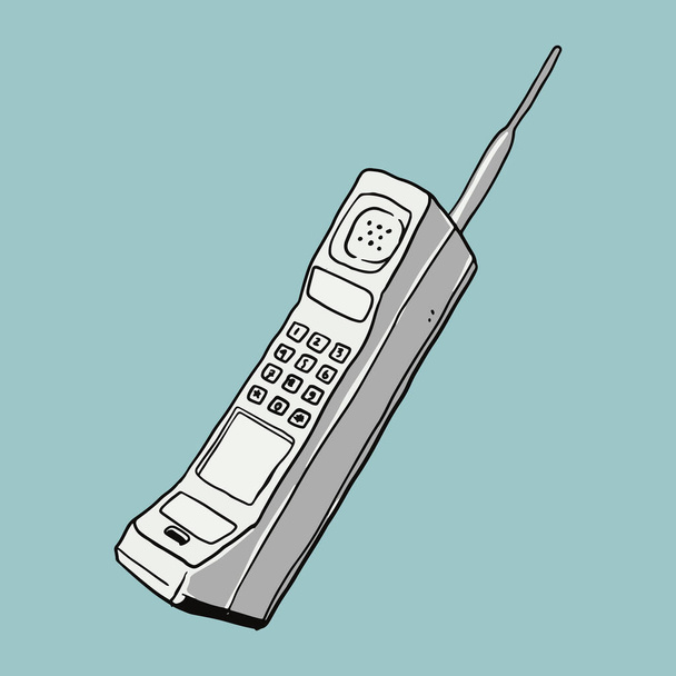 old phone illustration on blue background. wireless phone illustrated in white color. the old generation of the smartphone device. - Vector, afbeelding