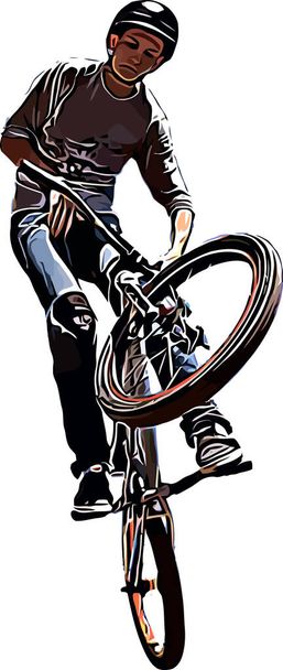 Immagine vettoriale a colori di un ciclista su BMX che esegue acrobazie estreme - Vettoriali, immagini