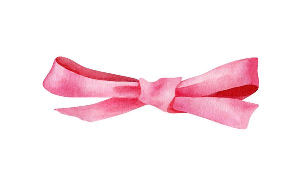 Watercolor pink ribbon bow illustration. Hand drawn cute bright bowknot isolated on white background. Festive decoration for Christmas, Valentines day, birthday. - Photo, Image