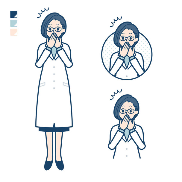 A woman doctor in a lab coat with surprised images.It's vector art so it's easy to edit. - Vecteur, image