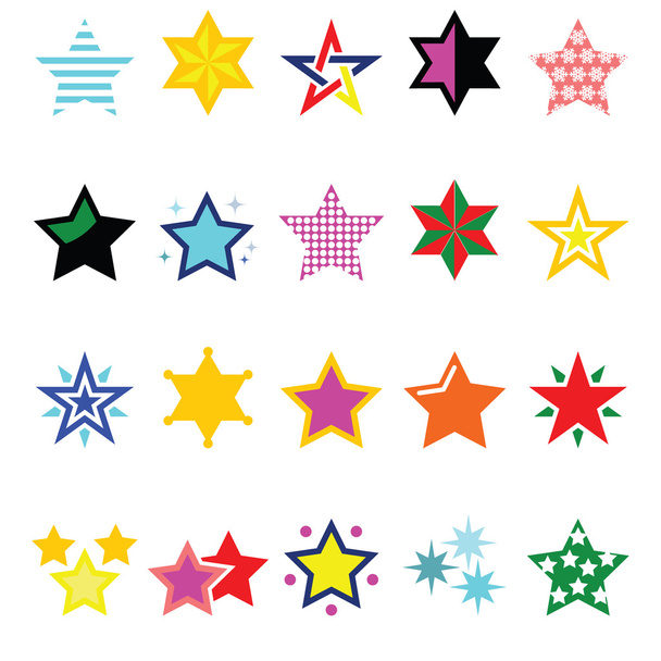 Colorful star icons isolated on white - Vector, Image