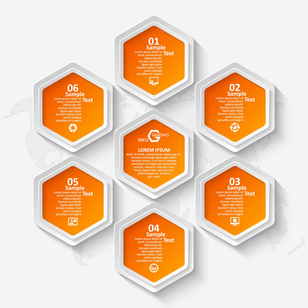 vector abstract 3d paper infographic elements.Hexagon infographics.Honeycomb design - Vektör, Görsel