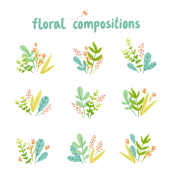 Flowers and leaves compositions vector collection - Vector, Imagen