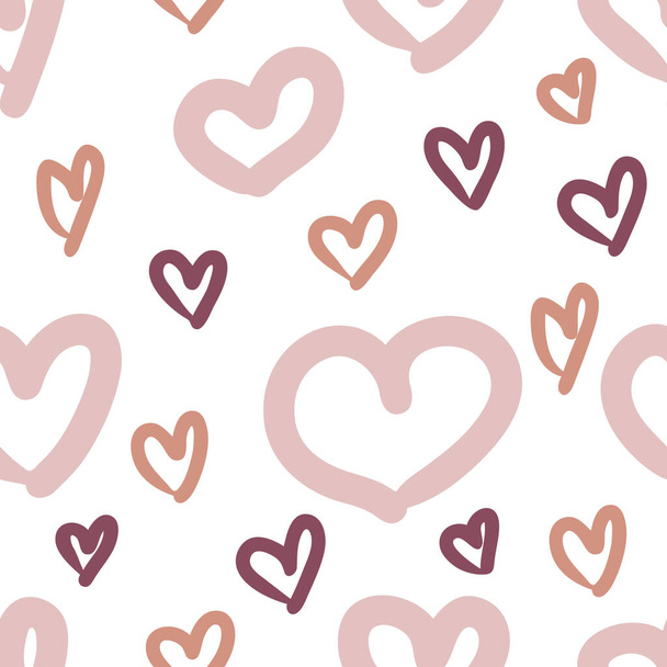 Hand drawn valentine seamless pattern with multicolored hearts. Perfect for T-shirt, textile and print. Doodle vector illustration for decor and design. - Vektor, Bild