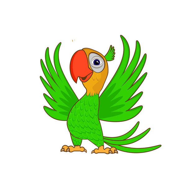 Cute parrot bird cartoon, vector illustration isolated on white background - Vetor, Imagem