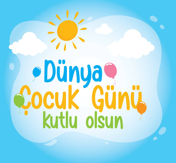 happy world childrens day turkish: dunya cocuk gunu kutlu olsun - Vektor, kép
