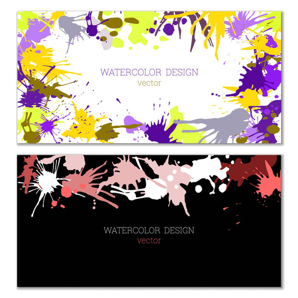 Splashes of paint of different colors. Blots. Bright unusual multicolored colorful watercolor background. Set of two templates - Vetor, Imagem