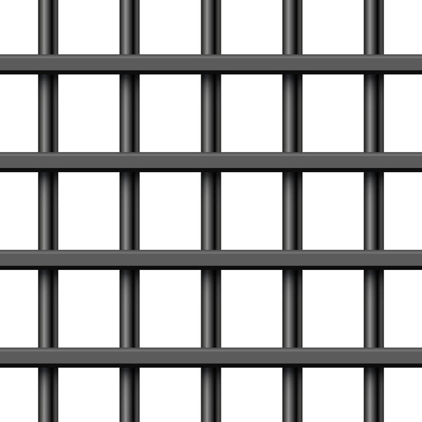Black realistic metal prison bars isolated on white background. Detailed jail cage, prison iron fence. Criminal background mockup. Creative vector illustration. - Vector, Image