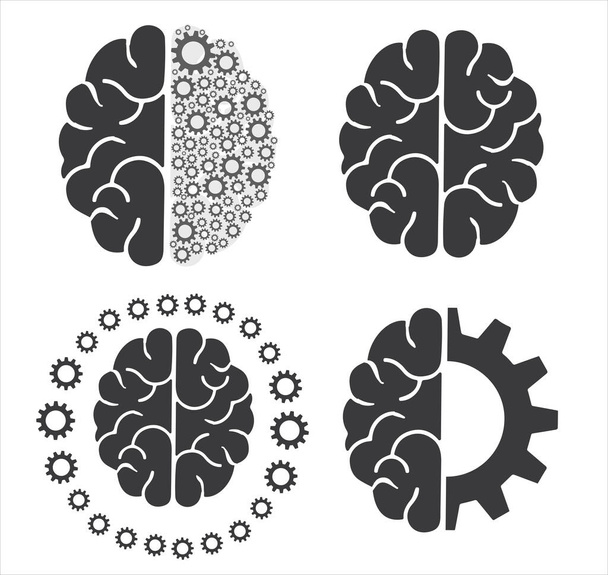 Brain engineering icons vector illustration black linear on white background - Vector, afbeelding