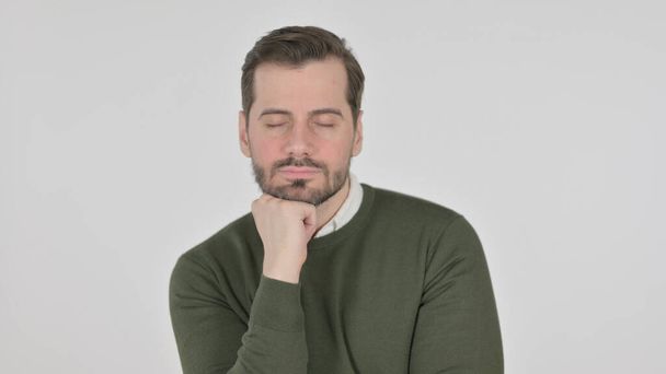 Portret van Sleepy Man nemen van Nap, White Screen - Foto, afbeelding