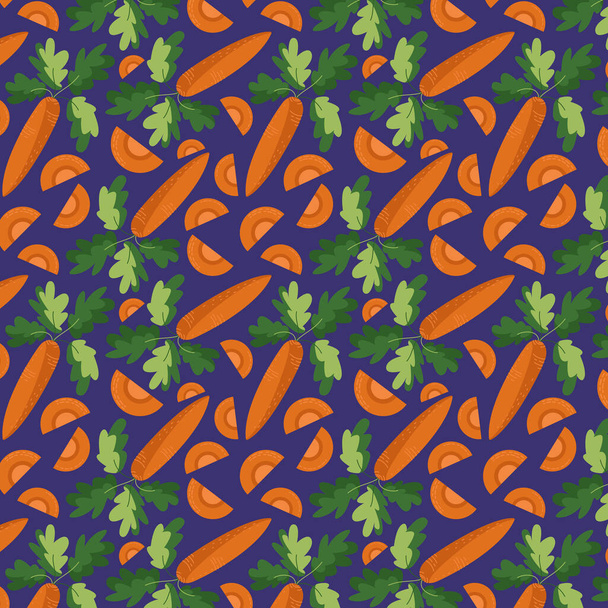 Vegetables seamless pattern. Vector healthy, diet, organic food set for your design. Illustration with carrot for textile in a flat style. - ベクター画像