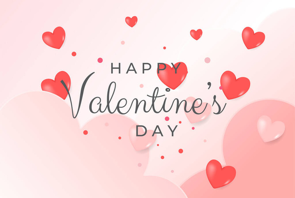 Happy Valentine's day backgound with cute realistic hearts. Day of love. Cover, banner, background for web - Vetor, Imagem