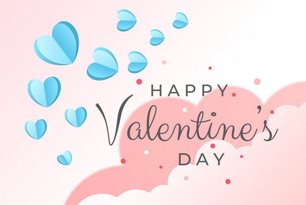 Happy Valentine's day backgound with cute blue paper hearts. Day of love. Cover, banner, background for web - Vektori, kuva