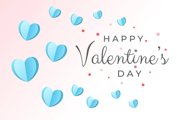 Happy Valentine's day backgound with cute blue paper hearts. Day of love. Cover, banner, background for web - Vetor, Imagem