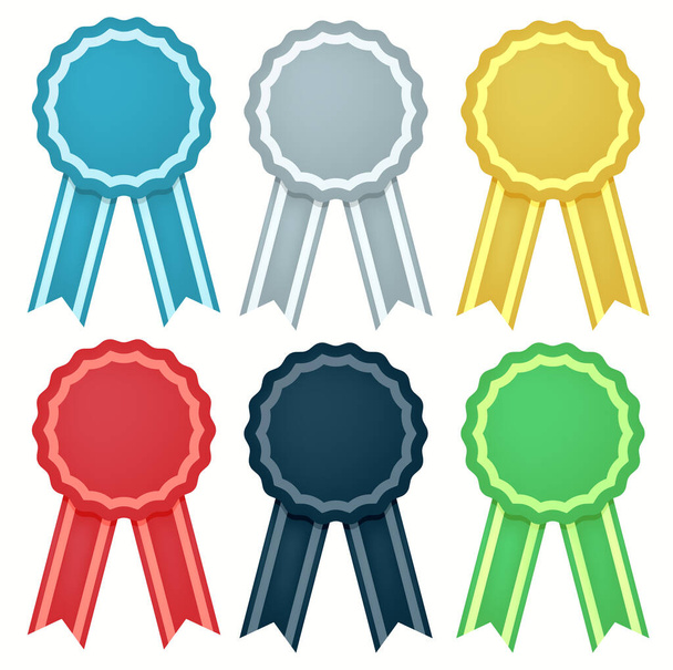 Badge with ribbons. Winning award, prize, certified medal or badge. Vector - Vettoriali, immagini