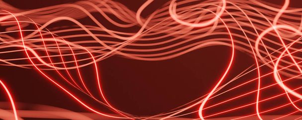 red glowing laser abstract organic curve lines blur background wallpaper 3d render illustration - Photo, image