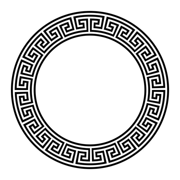 Circle frame, with seamless, direction changing meander pattern. Decorative, round border, made of lines, shaped into a repeated motif. Can be found in classical Greece and Rome, known as Greek key. - Vector, Imagen