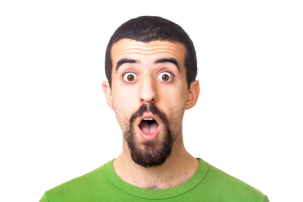 Young Surprised Man Portrait on White - Photo, Image