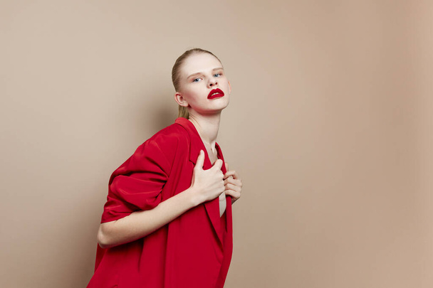 fashionable woman cosmetics red lips fashion Lifestyle posing - Foto, immagini
