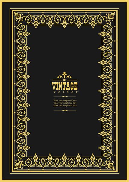 Gold ornament on dark background. Can be used as invitation card. Vector illustration - Vector, imagen