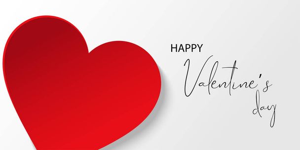 Red paper heart shape with shadow isolated on white background. Elegant 3d minimal  blank poster with realistic heart. Vector illustration for banner, cover, sale, wedding, Valentines card. - ベクター画像