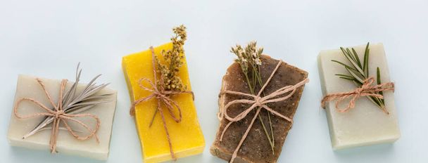 Natural handmade soap. Organic soap bars with plants extracts. - Фото, изображение
