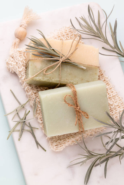Natural handmade skincare. Organic soap bars with plants extracts. - Фото, изображение
