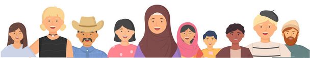 Multiethnic group of people standing together, community and togetherness concept diversity portrait - Vector, Imagen