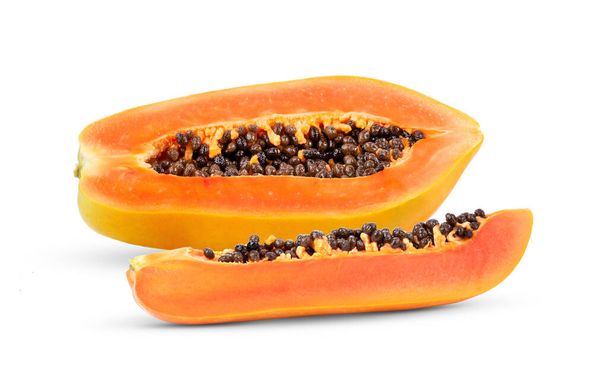 rodajas de papaya maduras aisladas sobre fondo blanco. profundidad total de campo
 - Foto, imagen