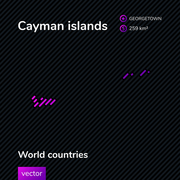 Vector neon flat map of Cayman islands with violet striped texture on black background. - Vetor, Imagem