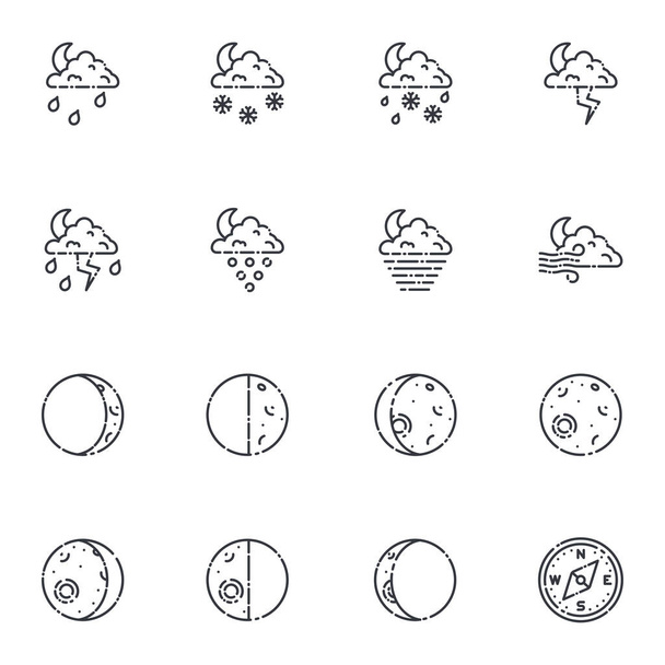 Zestaw ikon linii prognoz pogody izolowanych na przejrzystym tle. - Wektor, obraz