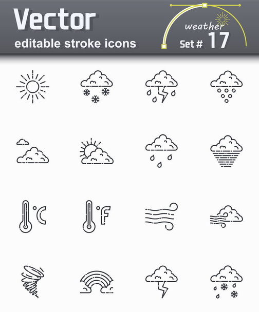Set of editable stroke weather forecast line icons isolated on transparent background. - Vector, Image