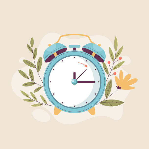 Flat spring forward illustration with clock  - Vector, Image