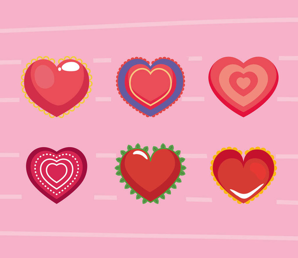 seis corações ícones de amor - Vetor, Imagem